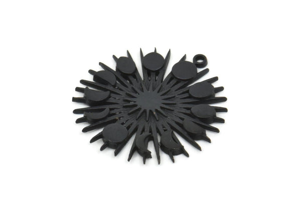 Ay Evreleri Tılsımı, Oksitlenmiş Siyah Pirinç Hilal Tılsımı, 1 Halka, Kolye Ucu (31x29mm) N1458