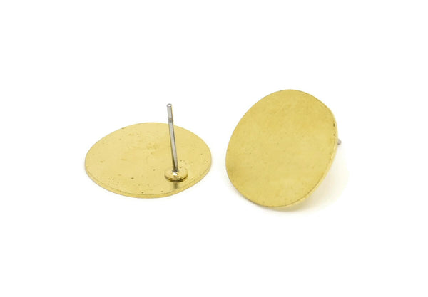Brass Round Earring, 6 Raw Brass Irregular Round Stud Earrings (17x0.60mm) A2909
