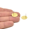 Brass Round Earring, 6 Raw Brass Irregular Round Stud Earrings (17x0.60mm) A2909