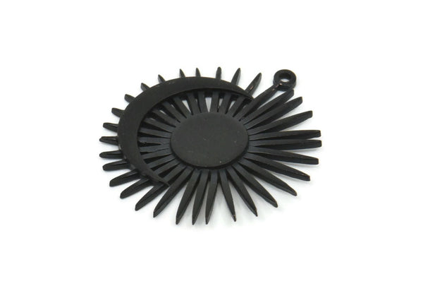Ay ve Güneş, Oksitlenmiş Siyah Pirinç, Hilal, Siyah Güneş, Charm Kolye Ucu, Siyah Kolye Ucu, 1 Döngülü Siyah Charm (31x29mm) N1338