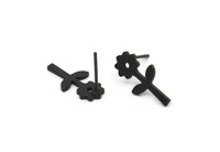 Siyah Çiçek Küpe, 8 Oksitlenmiş Siyah Pirinç Ayçiçeği Şekilli Çivi Küpe (16x8x1mm) A3797