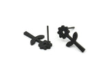 Siyah Çiçek Küpe, 8 Oksitlenmiş Siyah Pirinç Ayçiçeği Şekilli Çivi Küpe (16x8x1mm) A3797