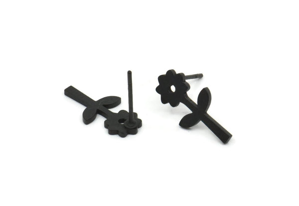 Siyah Çiçek Küpe, 8 Oksitlenmiş Siyah Pirinç Ayçiçeği Şekilli Çivi Küpe (16x8x1mm) A3797