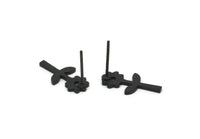 Siyah Çiçek Küpe, 8 Oksitlenmiş Siyah Pirinç Ayçiçeği Şekilli Çivi Küpe (16x8x1mm) A3797