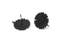 Black Flower Earring, 2 Oxidized Black Brass Flower Stud Earrings (17x1mm) N1171