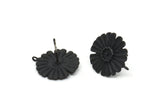 Black Flower Earring, 2 Oxidized Black Brass Flower Stud Earrings (17x1mm) N1171