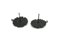 Black Flower Earring, 2 Oxidized Black Brass Flower Stud Earrings (17x1mm) N1171