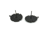 Black Flower Earring, 2 Oxidized Black Brass Flower Stud Earrings (17x1mm) N1171