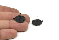 Black Flower Earring, 2 Oxidized Black Brass Flower Stud Earrings (17x1mm) N1171