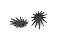 Siyah Rozet Küpe, 2 Oksitlenmiş Siyah Pirinç Rozet Küpe - Ped Boyutu 4 mm (29x25 mm) N1507