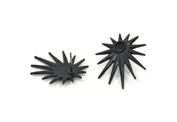 Siyah Rozet Küpe, 2 Oksitlenmiş Siyah Pirinç Rozet Küpe - Ped Boyutu 4 mm (29x25 mm) N1507