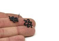 Siyah Yılan Küpe, 4 Oksitlenmiş Siyah Pirinç Yılan ve Ay Evreleri Küpe (19x12x2mm) N1611 S636