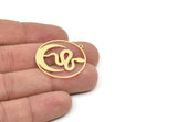 Brass Round Charm, 6 Raw Brass Snake And Crescent Moon Patterned Round Shaped Charms With 1 Loop, Findings (32x30x0.60mm) SMP1918