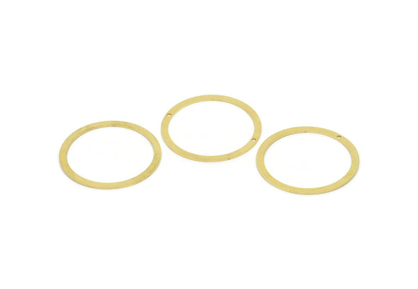Brass Round Charm, 2 Raw Brass Round Shaped Charms With 1 Hole And 2 Holes, Findings (35x0.80mm) SMP1934
