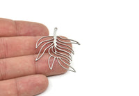 Steel Leaf Charm, Stainless Steel Branch Charms With 1 Loop, Charm Pendants (44x36x0.80mm) SMP1937