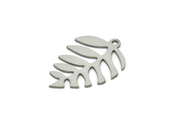 Steel Leaf Charm, Stainless Steel Branch Charms With 1 Loop, Charm Pendants (23x16x0.80mm) SMP1938