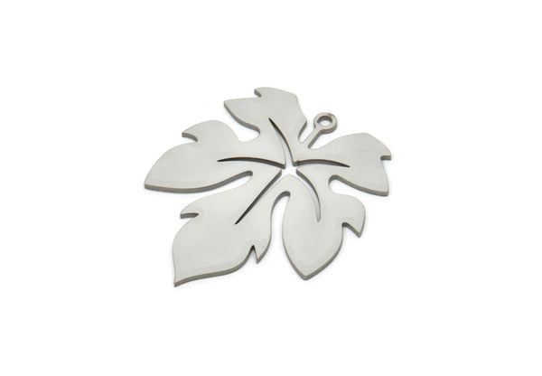 Steel Leaf Charm, Stainless Steel Leaf Charms With 1 Loop, Charm Pendants (32x26x0.80mm) SMP1944