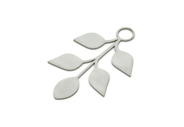 Steel Leaf Charm, Stainless Steel Leaf Charms With 1 Loop, Charm Pendants (46x29x0.80mm) SMP1966