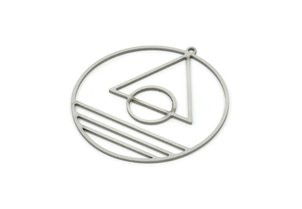 Steel Geometric Charm, Stainless Steel Round Charms With 1 Loop (39x37x0.80mm) SMP1970