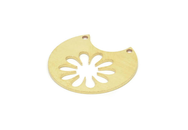 Brass Round Charm, Raw Brass Flower Charms With 2 Holes, Findings (22x24x0.80mm) SMP2017