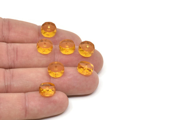 Vintage Orange Bead, 12 Vintage Glass Faceted Orange Beads (10x5mm) CF77 T081