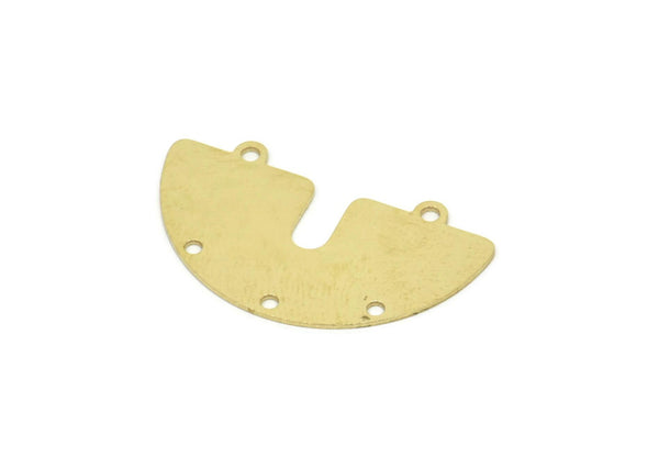 Semi Circle Charm, Raw Brass Half Moon Charms With 2 Loops And 3 Holes, Necklace Findings, Connectors (17x30x0.60mm) SMP1947