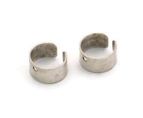 Silver Ear Cuffs, 24 Antique Silver Plated Brass Ear Cuffs With One Hole Round Findings (9mm) D0035 H0934