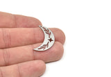 Steel Moon Charm, Stainless Steel Leaf Pattern Crescent Moon Charms With 1 Hole, Findings (28x9x0.80mm) SMP1996