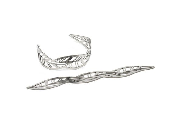 Adjustable Bangle Bracelet, Stainless Steel Flat Bracelet With 2 Holes, Steel Bracelet, Steel Bracelet Leaf Bangle (145x19x0.80mm) SMP1989