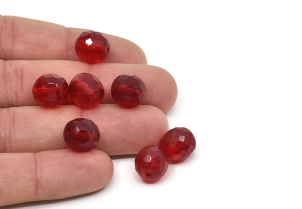 Vintage Red Bead, 12 Vintage Glass Faceted Red Beads (11mm) CF81 T065