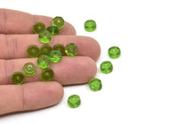 Vintage Faceted Bead, 24 Vintage Green Czech Glass Round Faceted Beads (4x8) CF90 T022