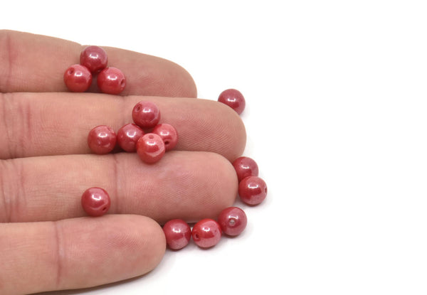 Vintage Red Bead, 24 Vintage Glass Faceted Red Beads (7mm) CF94 T023