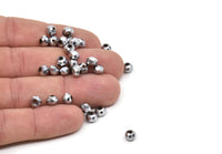 Vintage Silver Bead, 24 Vintage Silver Plastic Round Beads (4x6mm) CF96 T018