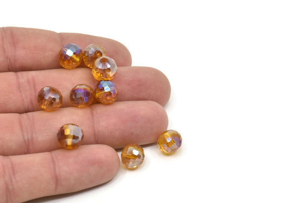 Vintage Faceted Bead, 12 Vintage Glass Faceted Multicolor Yellow Beads  (9x10mm) CF99 T018