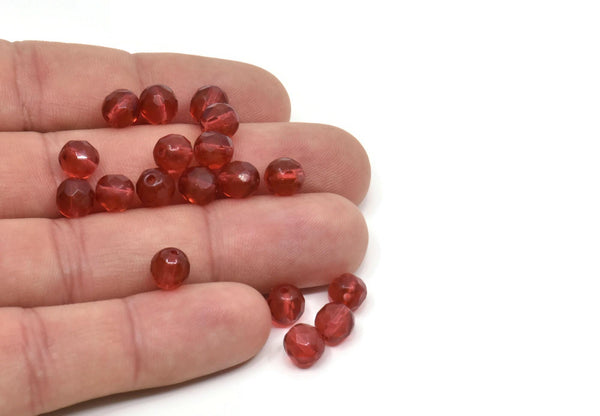 Vintage Siam Bead, 24 Vintage Glass Faceted Siam Beads (7mm) CF100 T018