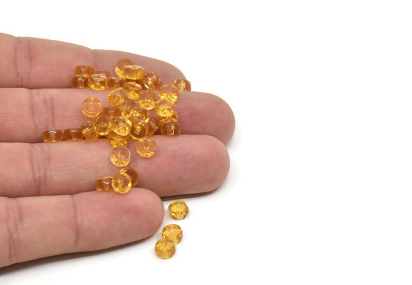 Vintage Faceted Bead, 24 Vintage Glass Faceted Yellow Beads  (3x6mm) CF112 T067