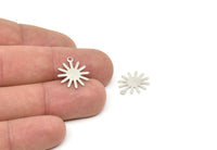 Silver Sun Charm, 12 Silver Tone Brass Sun Charms With 1 Loop, Findings (17x15x0.80mm) M01307