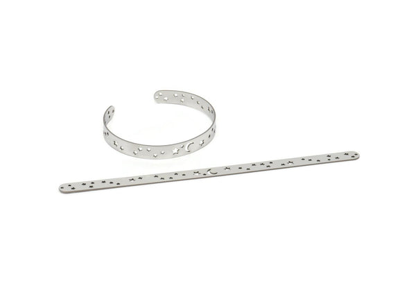 Steel Star Bracelet, Stainless Steel Flat Bracelet With 2 Holes, Steel Star Patterned Bangle, Bracelet Bangle (157x8x0.80mm) SMP2000