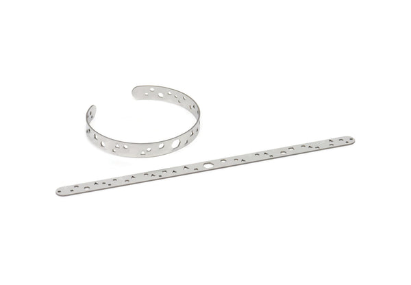 Steel Bracelet, Stainless Steel Flat Bracelet With 2 Holes, Steel Geometric Patterned Bangle, Bracelet Bangle (157x8x0.80mm) SMP2003