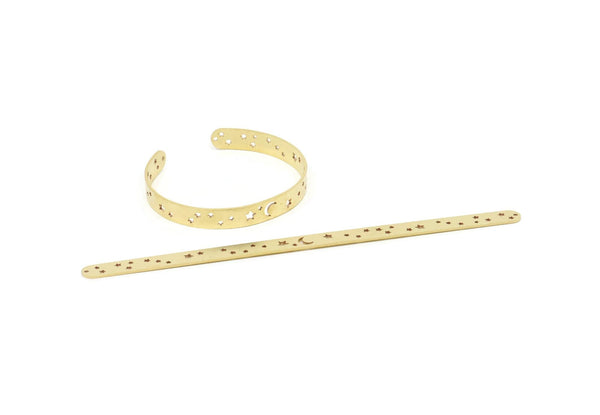Brass Star Bracelet, Raw Brass Flat Star Patterned Bracelet With 2 Holes, Bracelet Findings, Bangle Findings (157x8x1mm) SMP2006