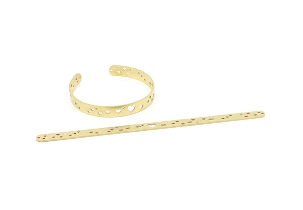 Brass Heart Bracelet, Raw Brass Flat Heart Patterned Bracelet With 2 Holes, Bracelet Findings, Bangle Findings (157x8x1mm) SMP2010