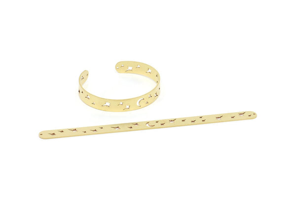 Brass Star Bracelet, Raw Brass Flat North Star Patterned Bracelet With 2 Holes, Bracelet Findings, Bangle Findings (157x10x1mm) SMP2011