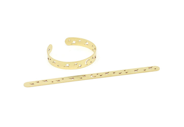 Brass Star Bracelet, Raw Brass Flat North Star Patterned Bracelet, Bracelet Findings, Bangle Findings (157x10x1mm) SMP2012
