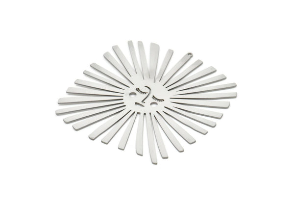 Steel Sun Charm, Stainless Steel Sunshine Charms With 1 Loop, Pendants, Face Charms, Findings (71x70x0.80mm) SMP2019
