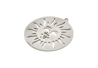 Steel Round Charm, Stainless Steel Sun Charms With 1 Loop, Face Charms, Charm Pendants (35x33x0.80mm) SMP2020