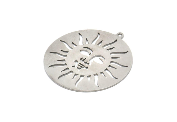 Steel Round Charm, Stainless Steel Sun Charms With 1 Loop, Face Charms, Charm Pendants (35x33x0.80mm) SMP2020