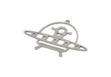 Steel Alien Charm, Stainless Steel Spaceship Charms With 1 Loop, Ufo Charms, Findings (26x35x0.80mm) SMP2027