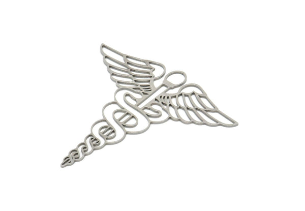 Steel Medical Charm, Stainless Steel Medical Symbol Caduceus Shaped Charms With 1 Loop, Pendants, Findings (49x50x0.80mm) SMP2022