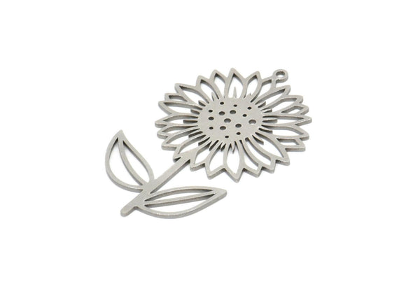 Steel Flower Charm, Stainless Steel Flower Charms With 1 Loop, Charm Earrings, Findings (39x25x0.80mm) SMP2021