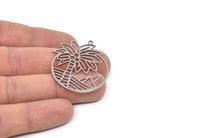 Steel Round Charm, Stainless Steel Palm Tree Patterned Round Shape Charms With 1 Loop, Charm Pendants (40x32.5x0.80mm) SMP2030